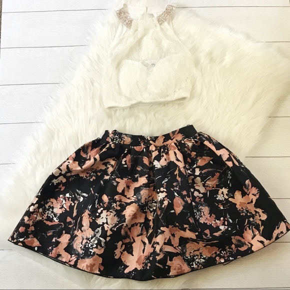Speechless lace-contrast floral skirt 2 pc dress - Picture 3 of 5